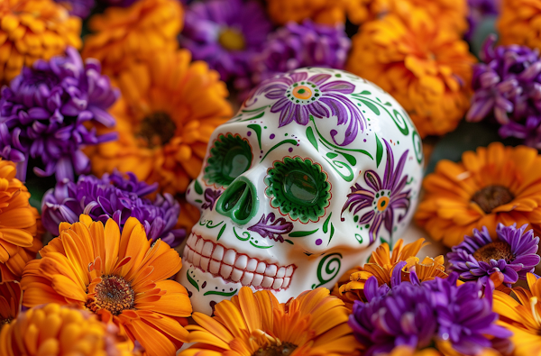 Colorful Calavera with Flowers