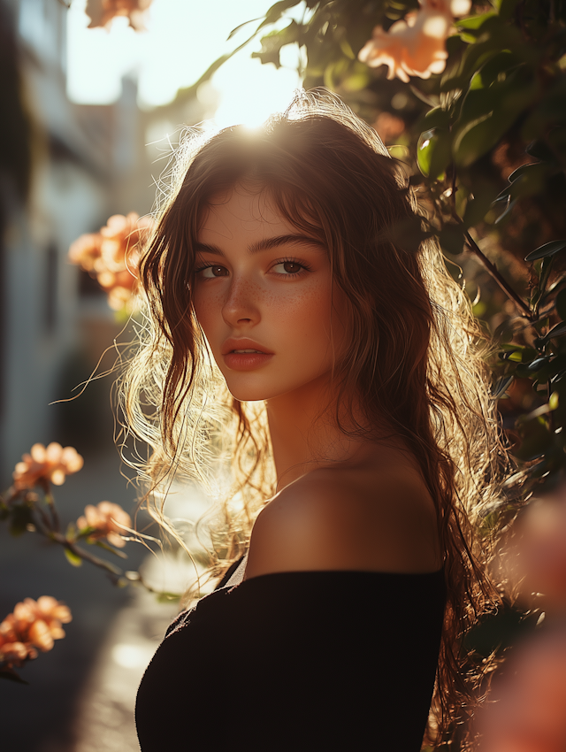 Serene Woman in Sunlit Nature