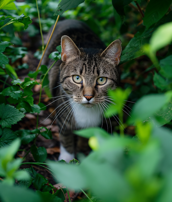 Alert Tabby Cat with Blue Eyes