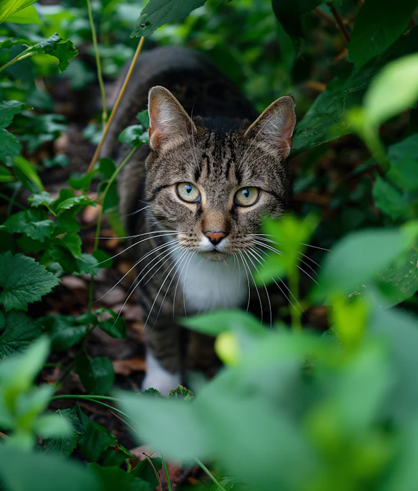 Alert Tabby Cat with Blue Eyes