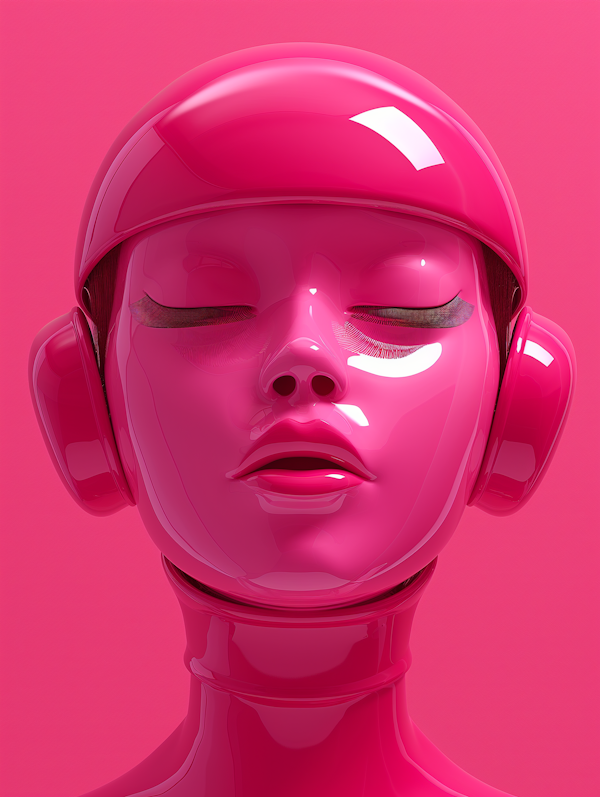 Futuristic Pink Head Figure with Helmet and Headphones