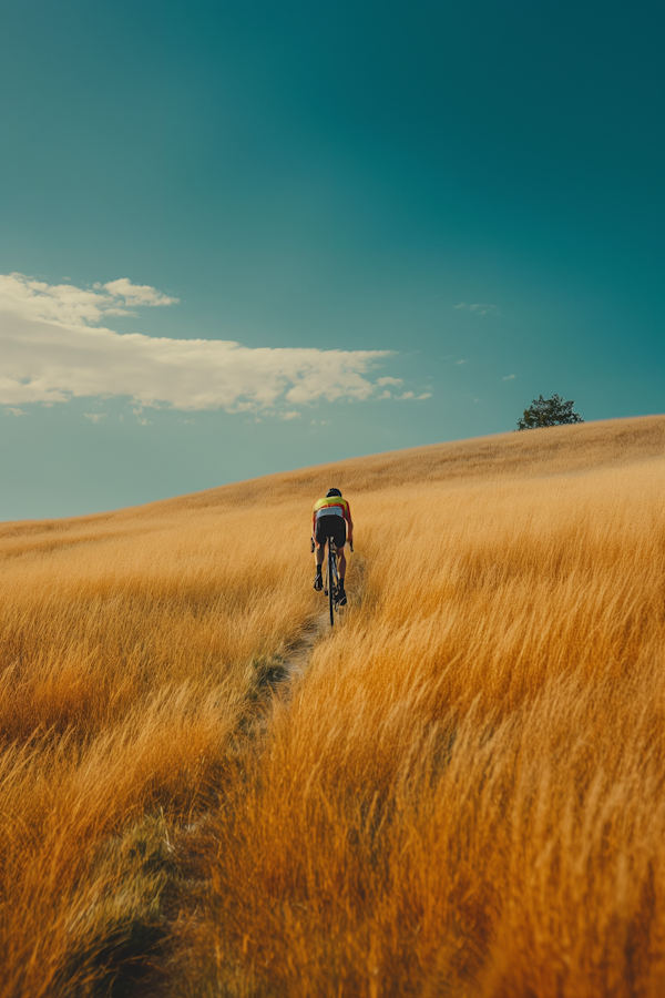 Lone Cyclist in Golden Field