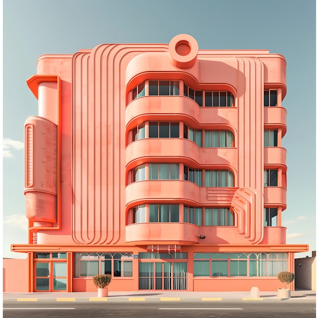 Modern Coral Pink Building