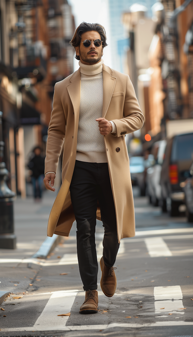 Stylish Man Crossing the City Street