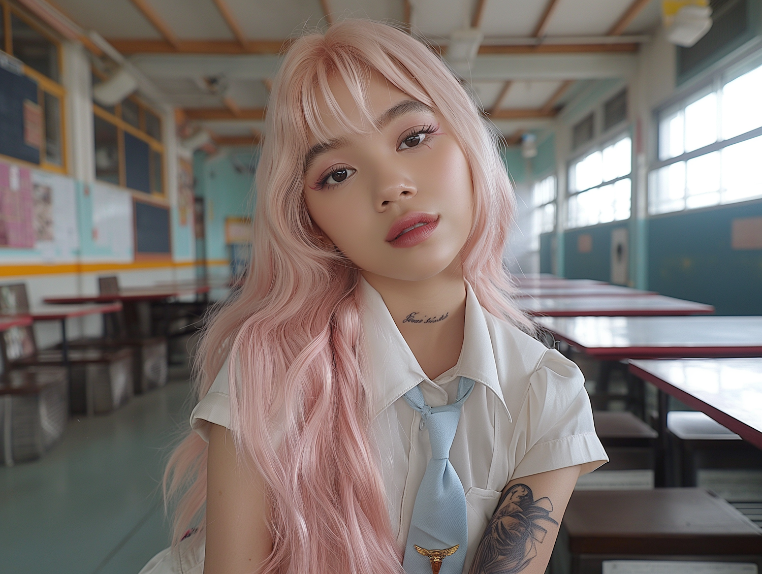 Contemplative Young Woman in Classroom