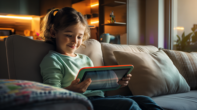 Young Girl Engaged with Digital Tablet at Home