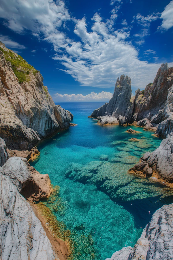 Coastal Landscape with Cliffs and Turquoise Bay