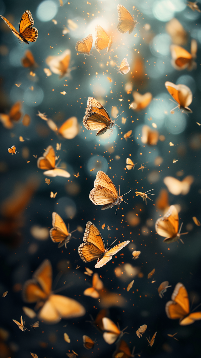 Mid-Flight Butterflies with Sunlit Backdrop