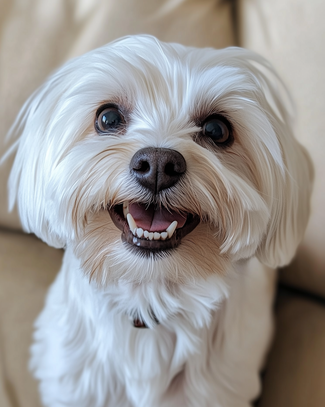 Joyful White Dog Close-Up