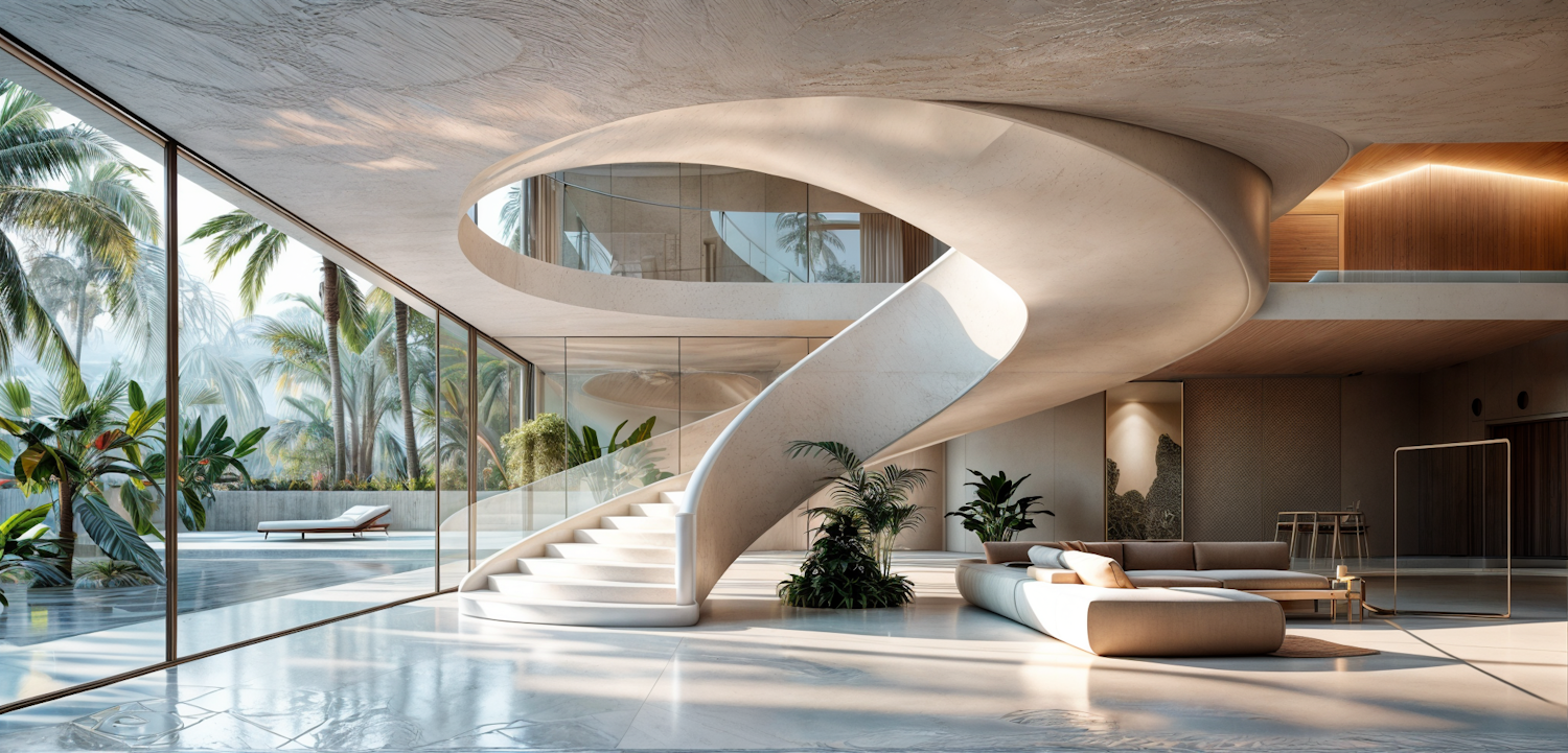 Modern Spiraling Staircase in a Luxurious Interior