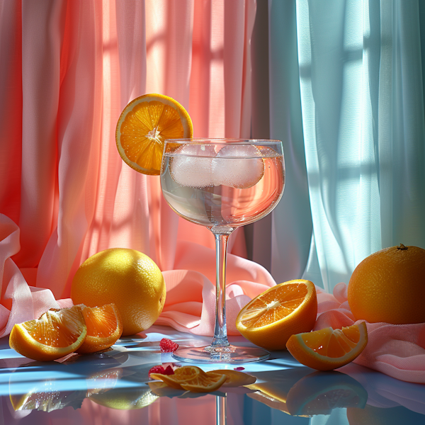 Sparkling Drink and Oranges Still Life