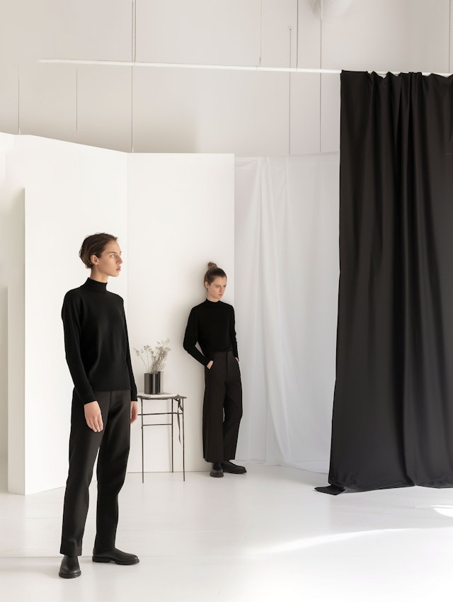 Black Attire in Minimalist Interior