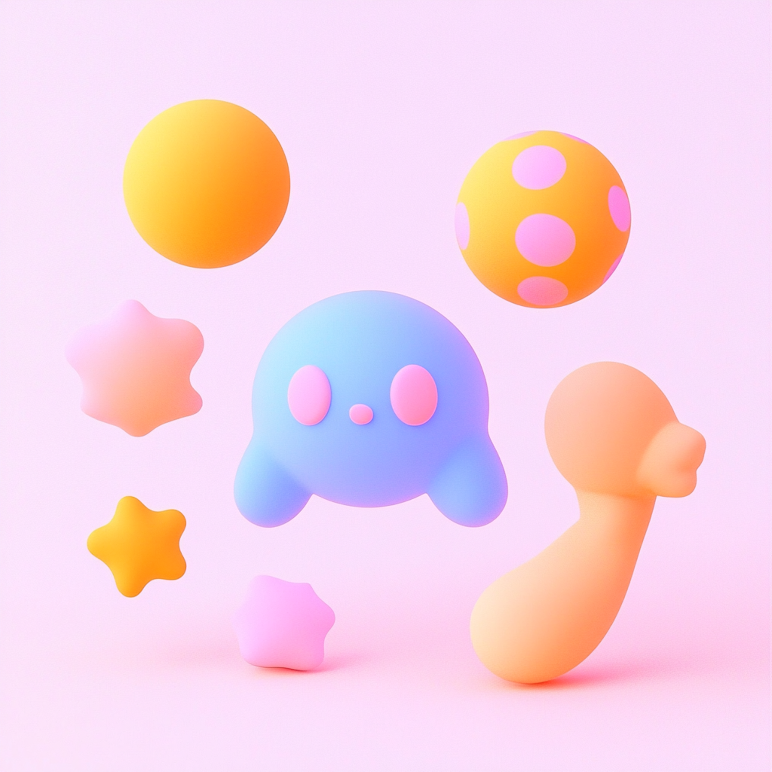 Cartoonish Blue Ghost and Playful Objects