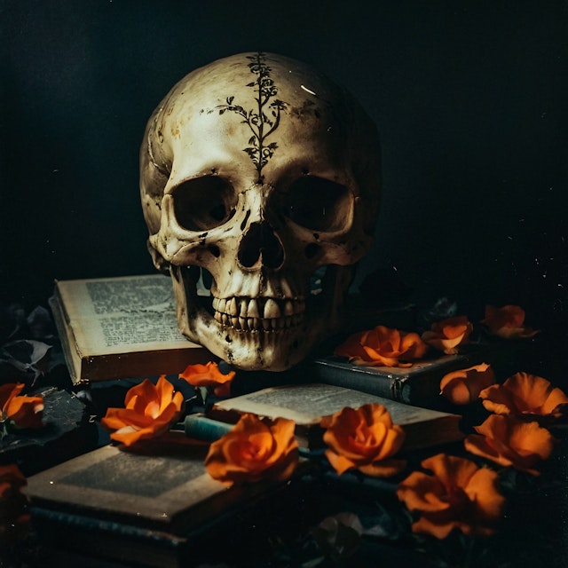 Skull with Floral Patterns and Roses