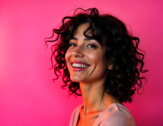 Joyful Woman Against Pink Background