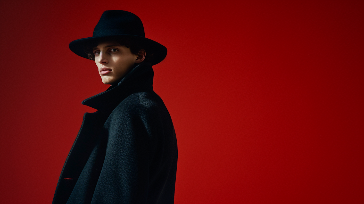 Sophisticated Young Man Against Red Background