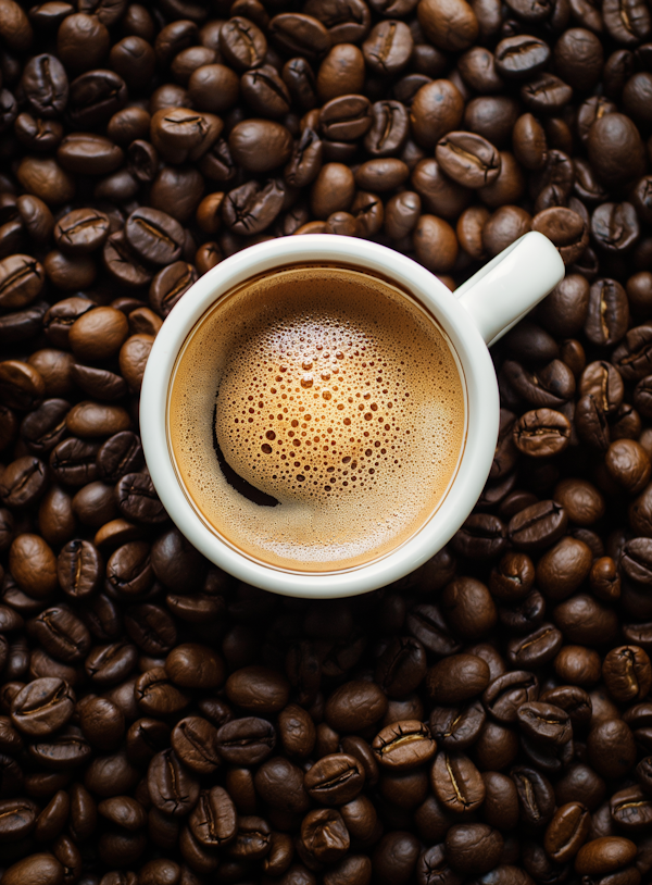 Aerial View of Coffee Cup Amidst Beans