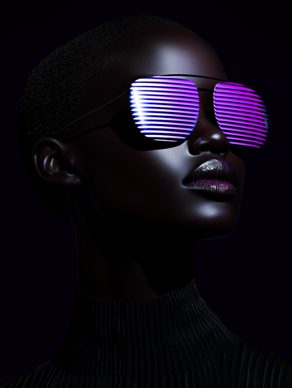 Futuristic Glow: Portrait with Illuminated Sunglasses