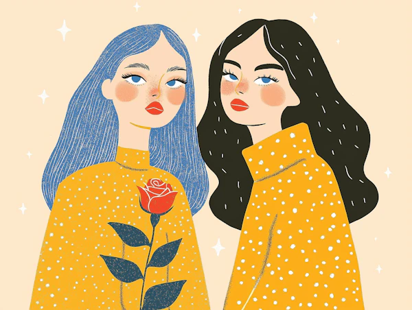 Stylized Female Figures with Polka-Dots