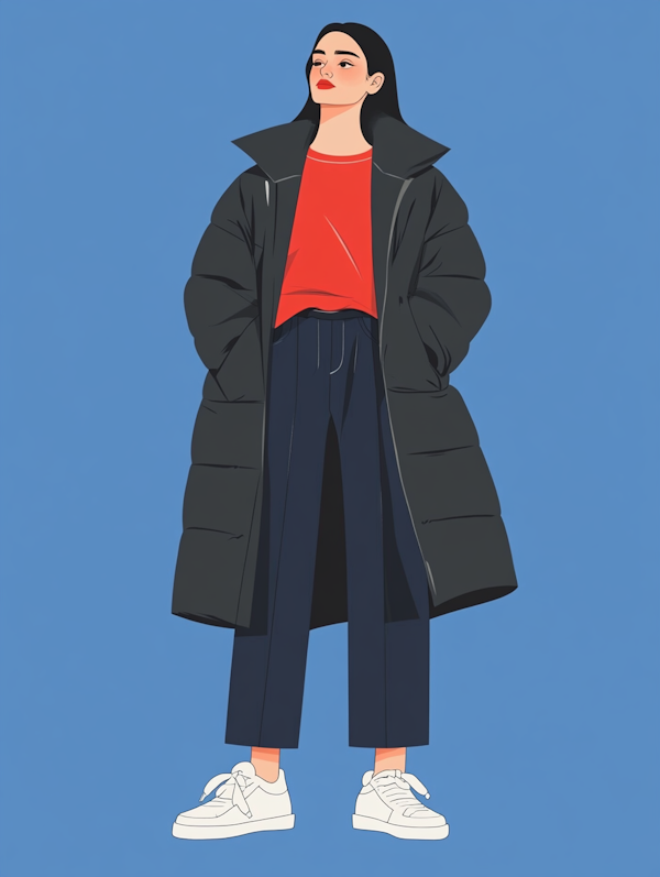 Stylized Illustration of Fashionable Young Woman