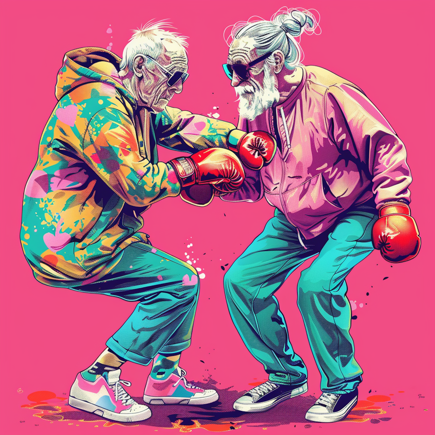 Playful Elderly Boxing Match