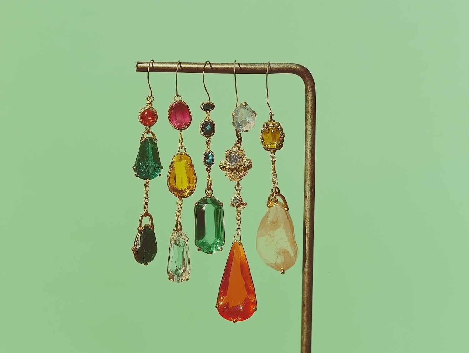 Colorful Gemstone Earrings Display