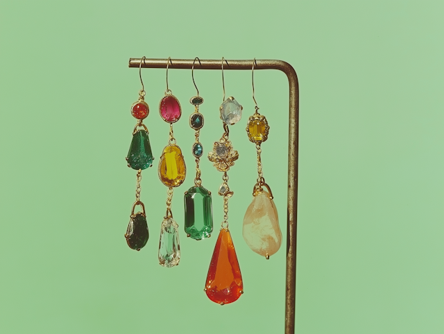 Colorful Gemstone Earrings Display