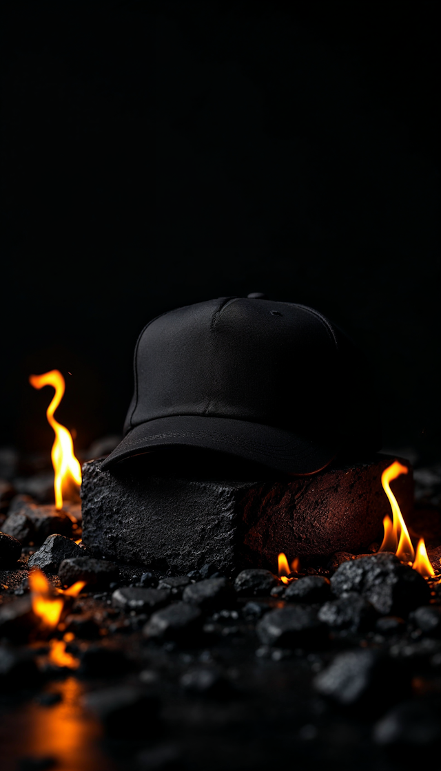 Black Cap on Rock with Flames