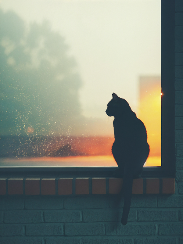 Contemplative Cat at Sunset