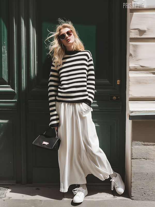 Fashionable Young Woman Against Green Door