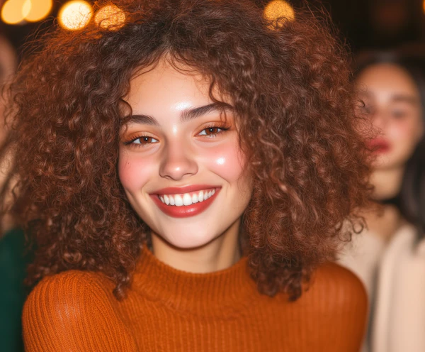 Joyful Woman with Curly Hair