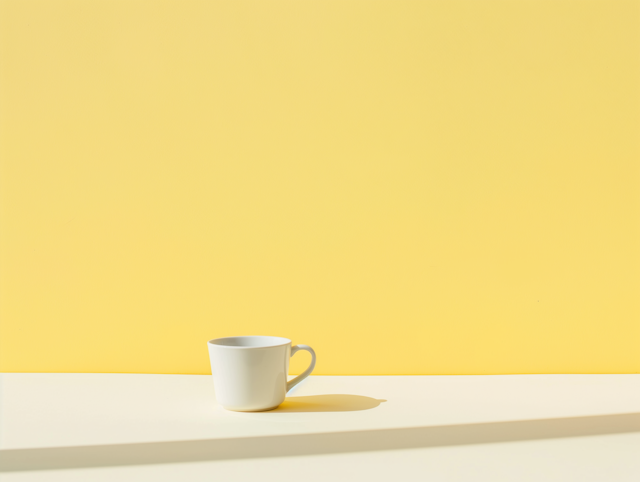 Minimalist White Ceramic Cup on Yellow Background