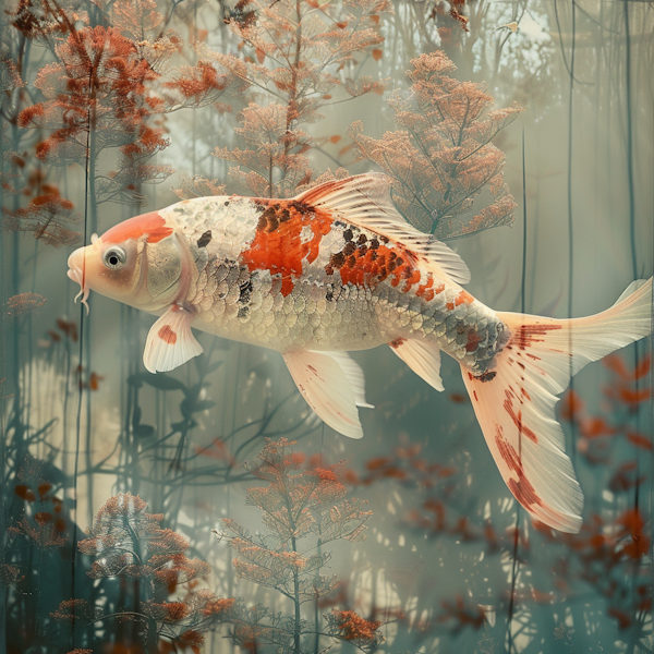 Ethereal Koi in Misty Foliage
