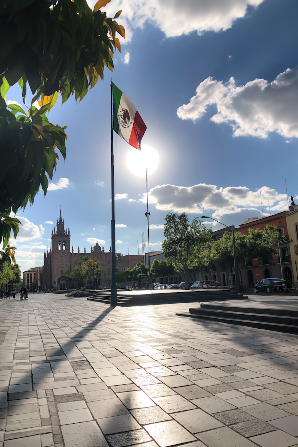 Mexican Flag on a Sunny Day