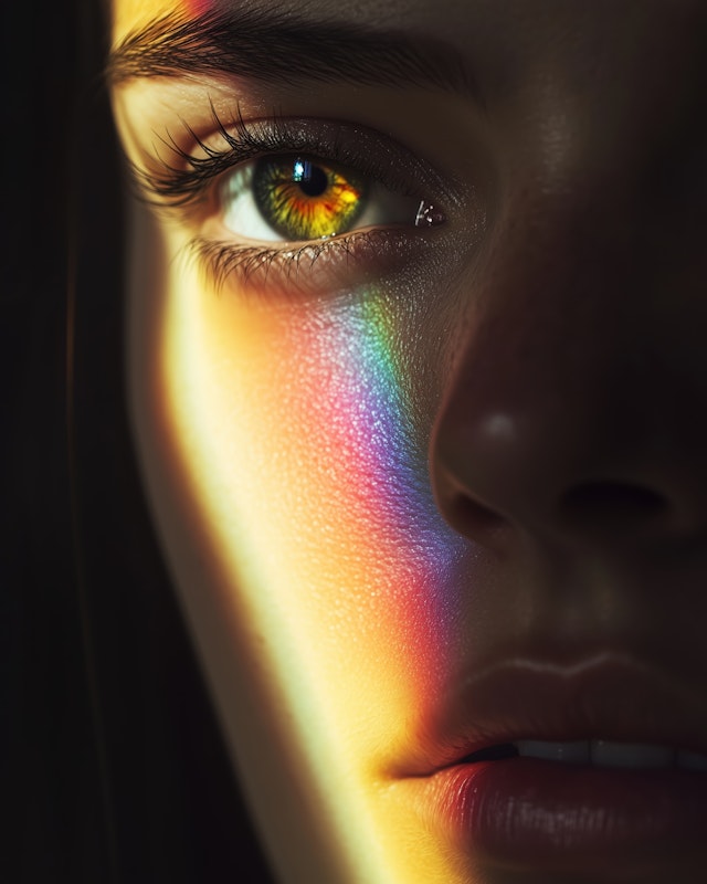 Close-up of Human Face with Colorful Light