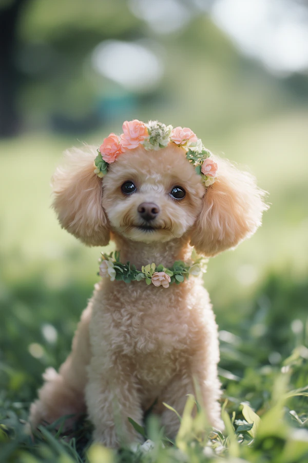 Dog with Floral Crown