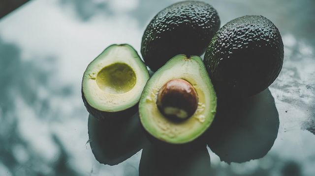 Avocado Trio on Reflective Surface