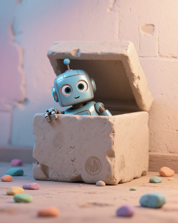 Cheerful Robot in Box