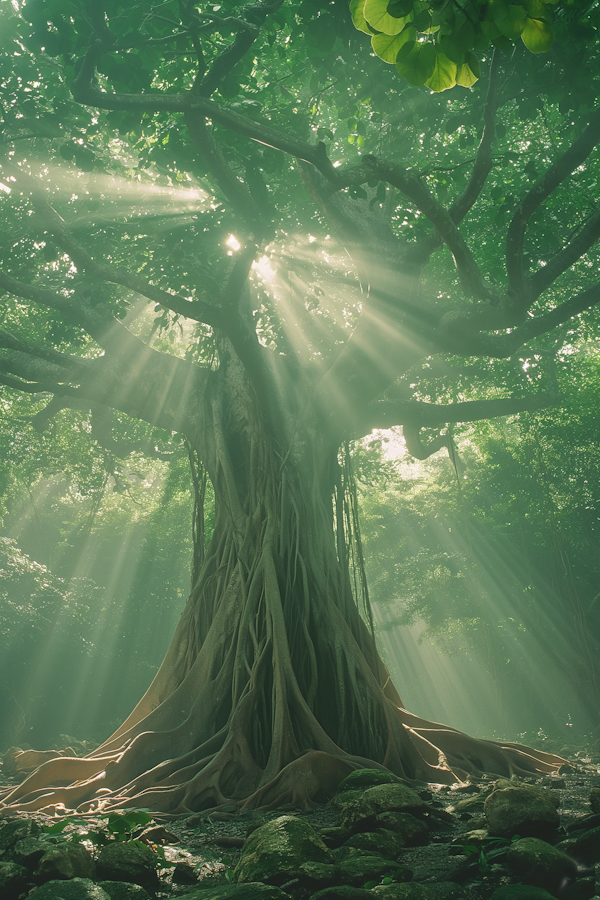 Majestic Forest Tree Illuminated by Sunlight