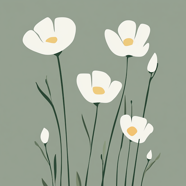 Minimalist White Flowers Illustration