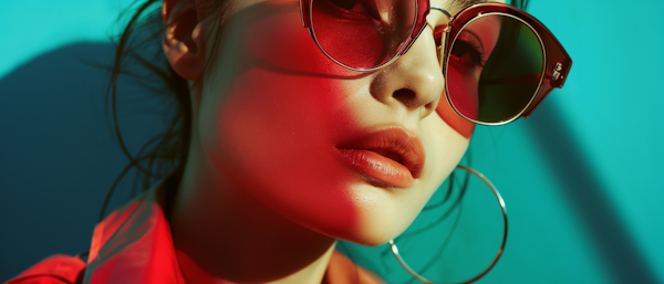 Dramatic Portrait of Woman with Red Sunglasses