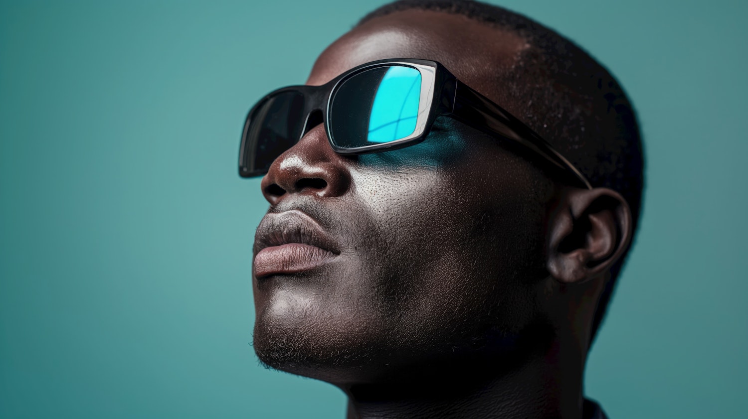 Close-up of Person with Reflective Sunglasses