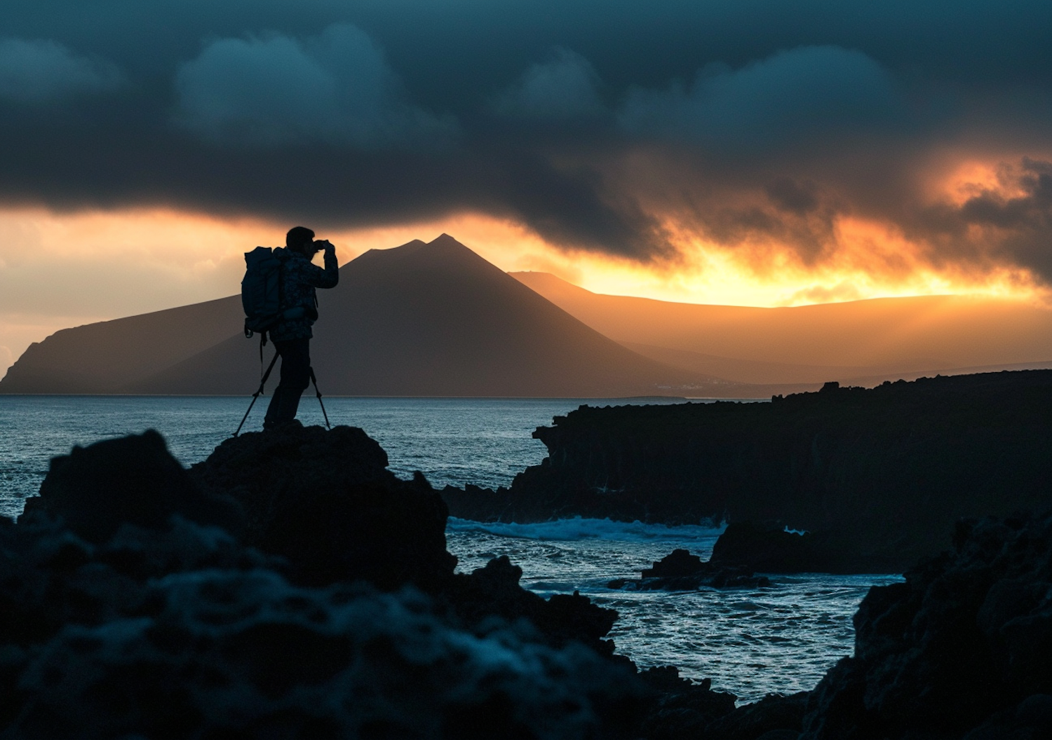 Photographer's Silhouette Against Sunset
