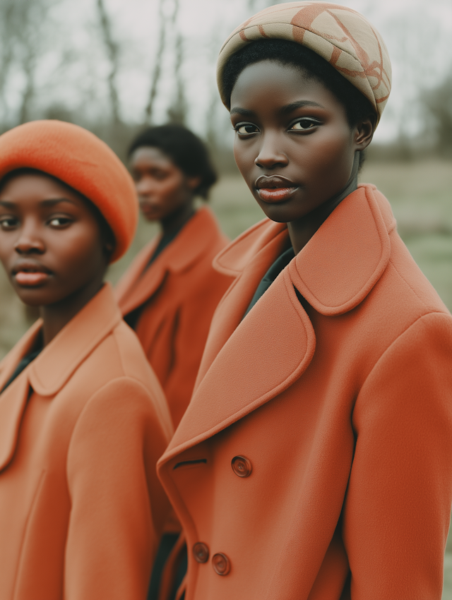 Three Women in Orange Coats