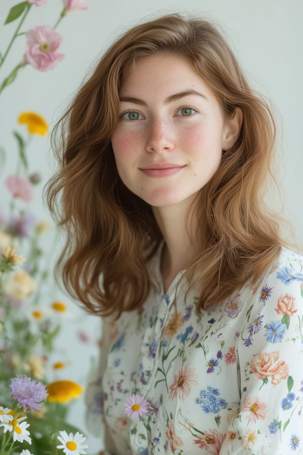Serene Woman with Floral Background