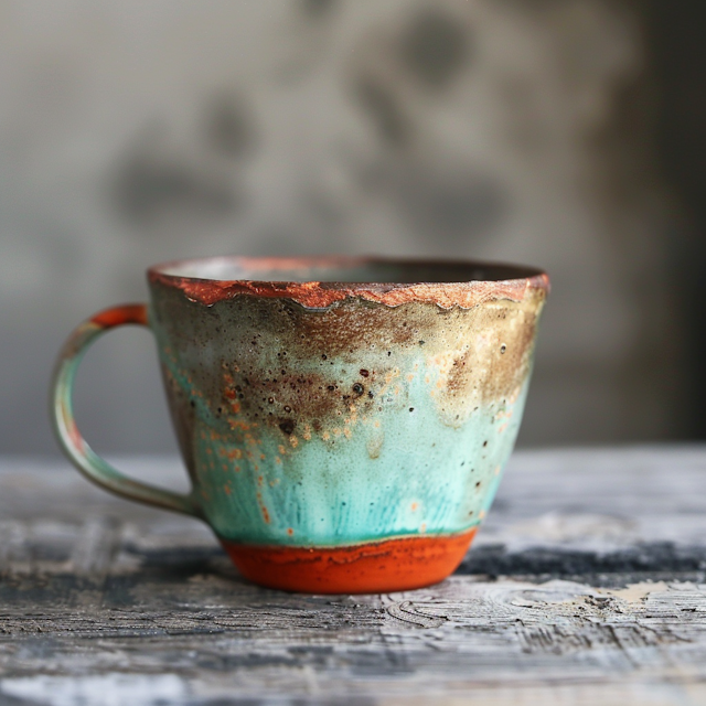 Artisanal Ceramic Cup on Wooden Surface