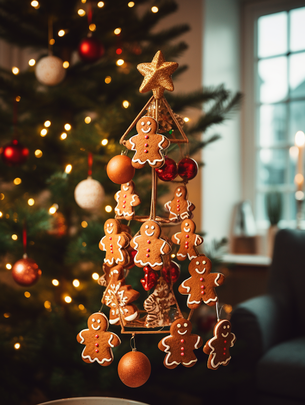 Gingerbread Charm Metal Tree with Twinkling Backdrop