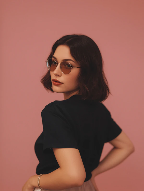 Woman in Pink Background