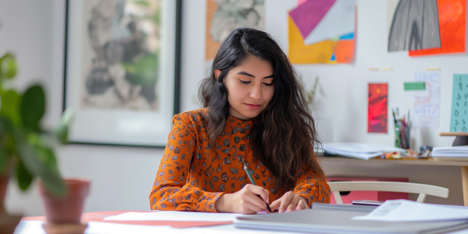 Young Woman Engrossed in Creative Work