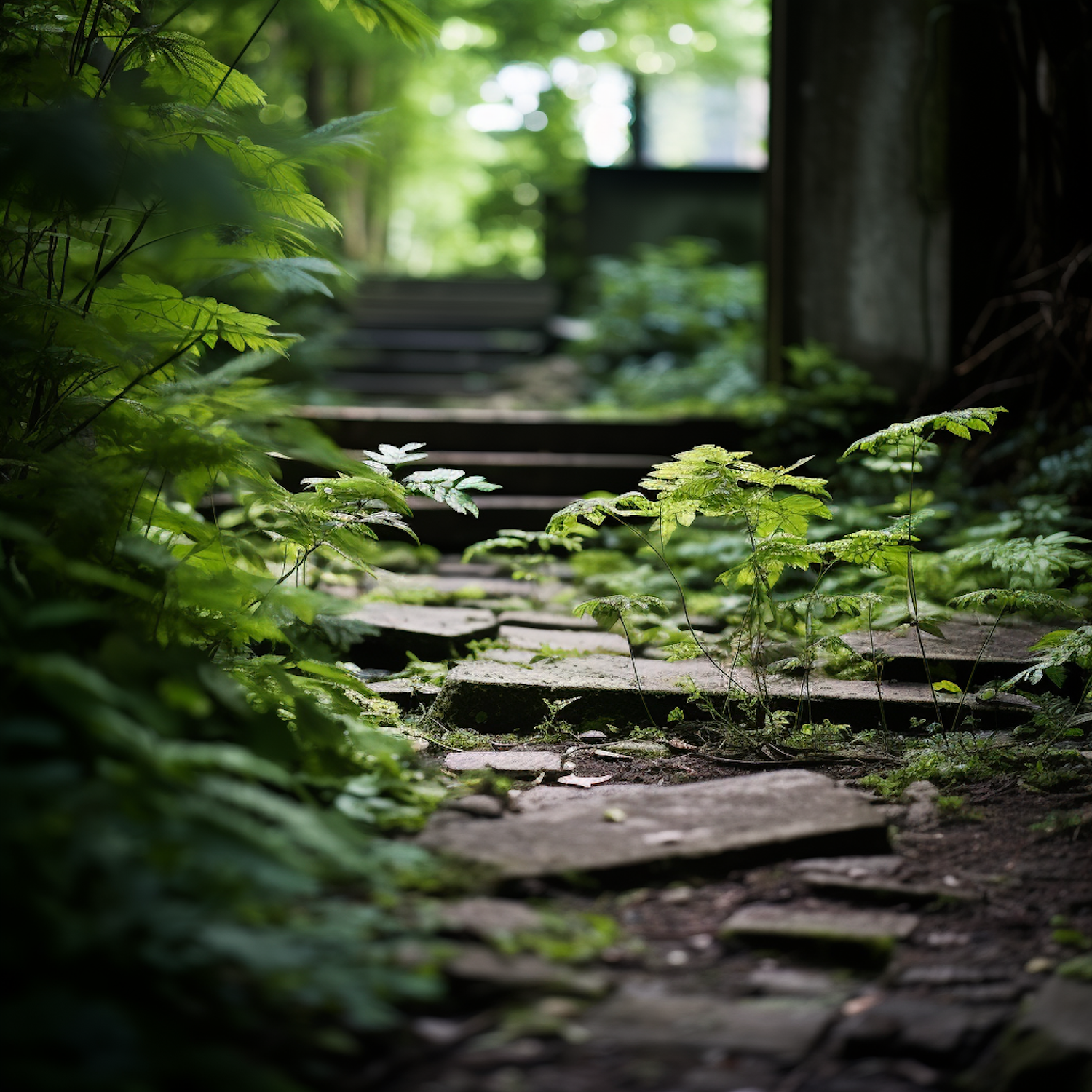 Enchanted Moss-Covered Stone Stairway